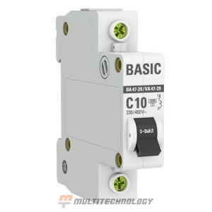 Автоматический выключатель 1P 10А (C) 4,5кА ВА 47-29 Basic (mcb4729-1-10C)