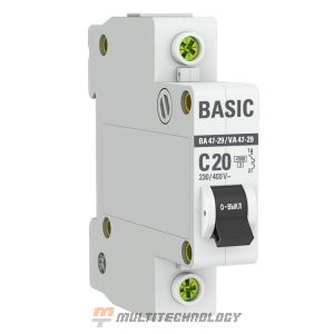 Автоматический выключатель 1P 20А (C) 4,5кА ВА 47-29 Basic (mcb4729-1-20C)