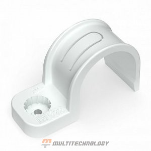 Крепеж-скоба пластиковая односторонняя для прямого монтажа белая в п/э д20 (50шт) Промрукав (PR13.0377)